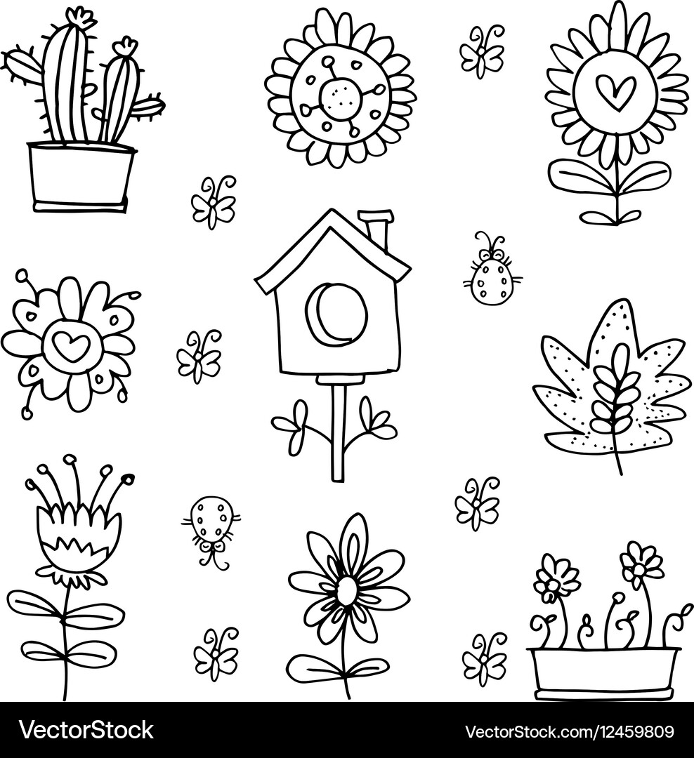 Spring set item doodles Vector Image