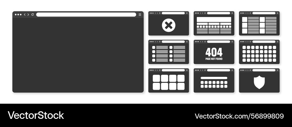Web browser window pages layout with toolbar Web browser window pages layout with toolbar vector image