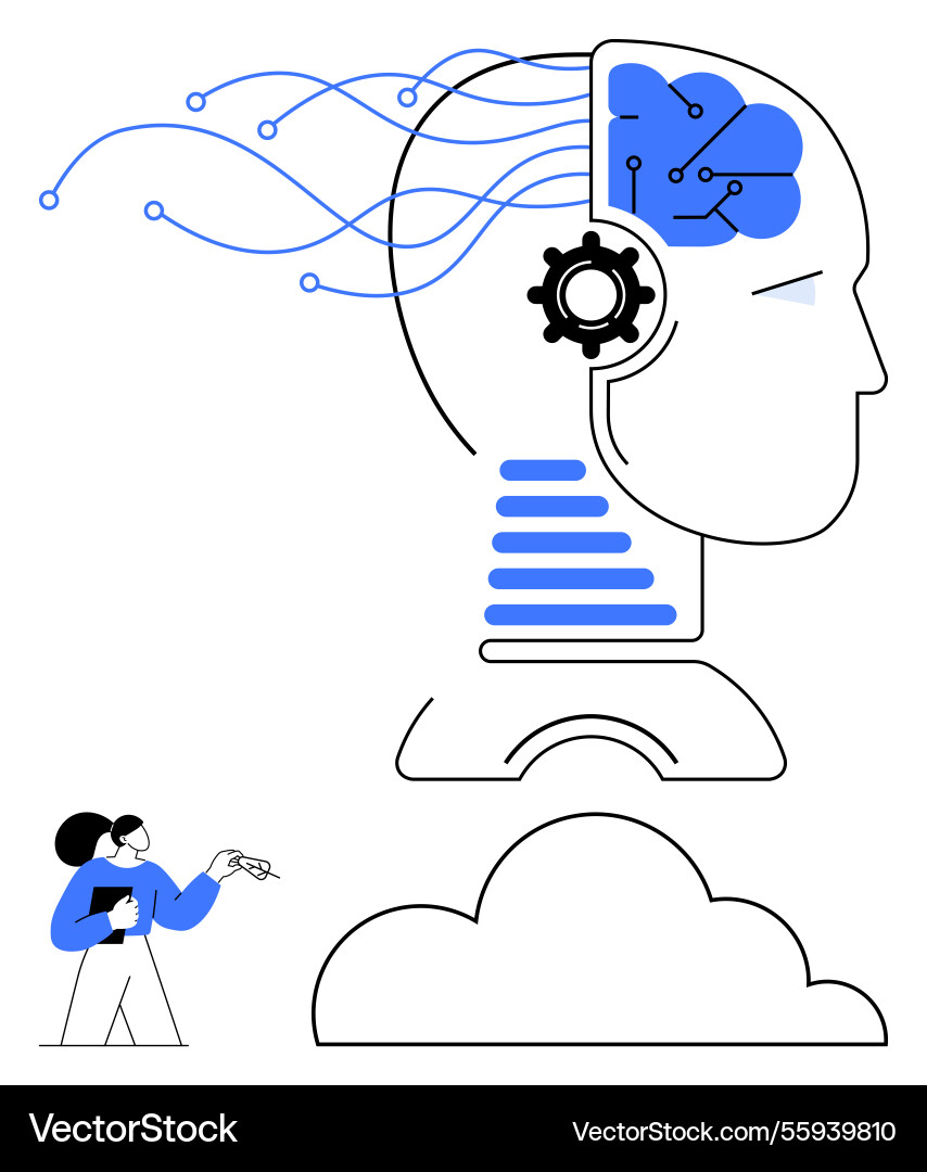 Ai-powered mind concept with data flow and cloud Ai-powered mind concept with data flow and cloud vector image