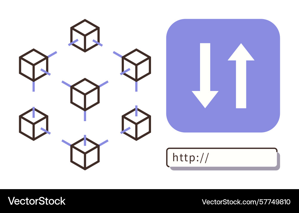 Blockchain network connection with data transfer vector image