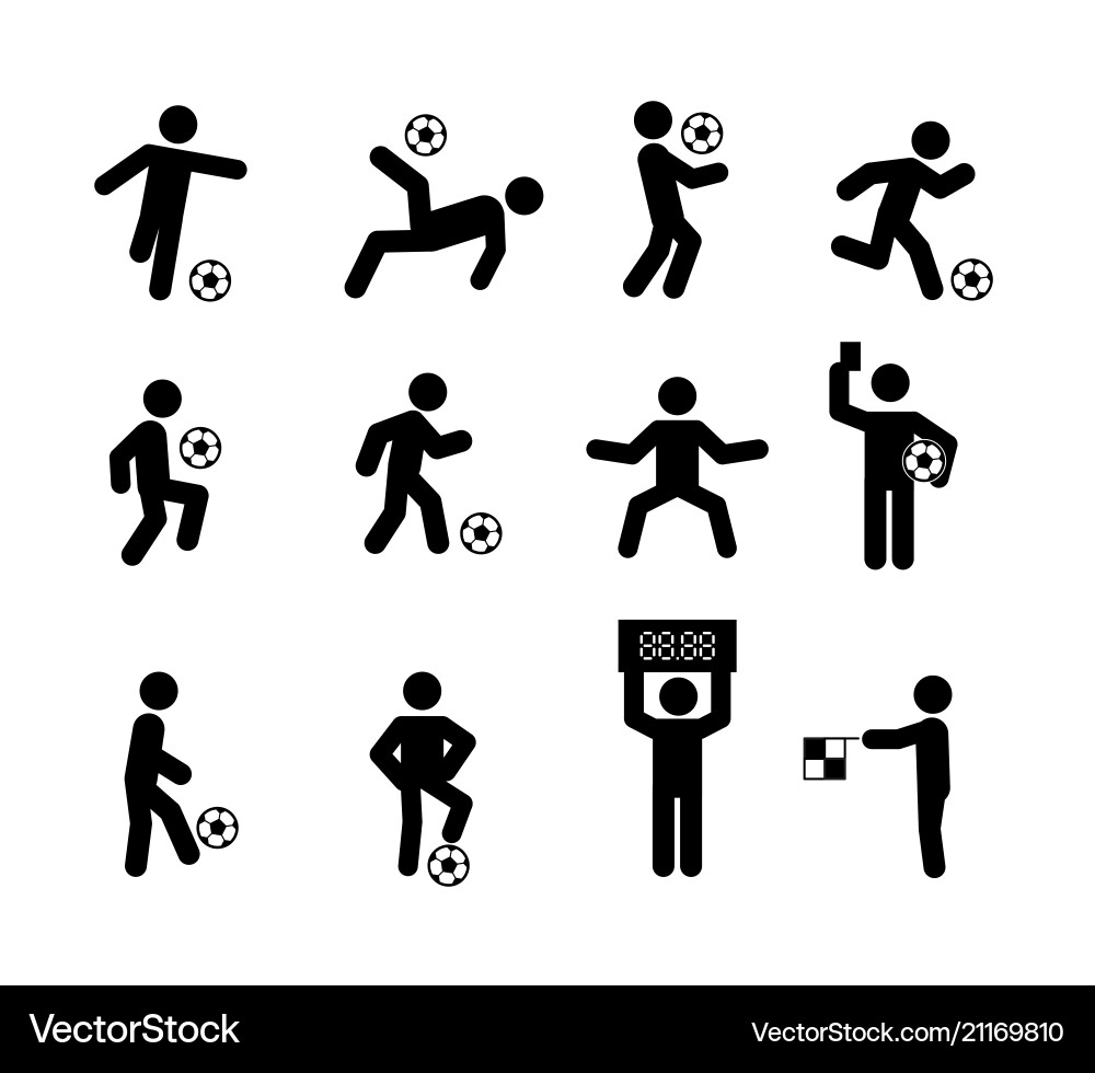 Football soccer player actions poses stick figure Football soccer player actions poses stick figure vector image