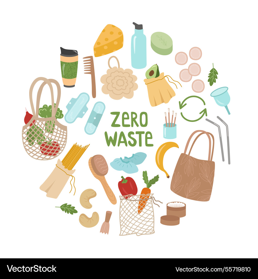 Zero waste is a set of elements for the concept Zero waste is a set of elements for the concept Vector Image