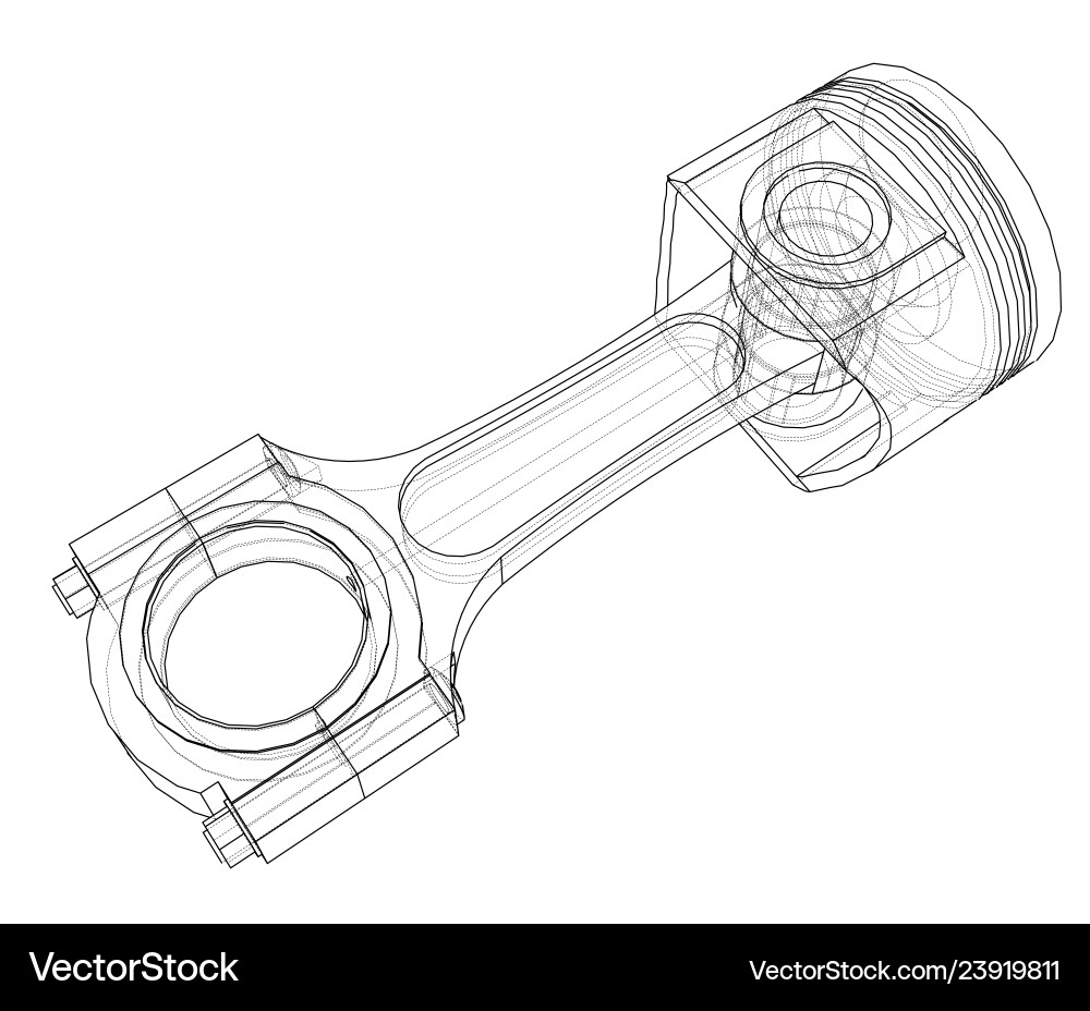 3D Piston Rendering - Wireframe Sketch vector image