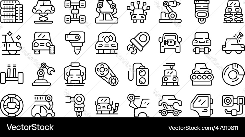 Auto assembly icons set outline robot Vector Image