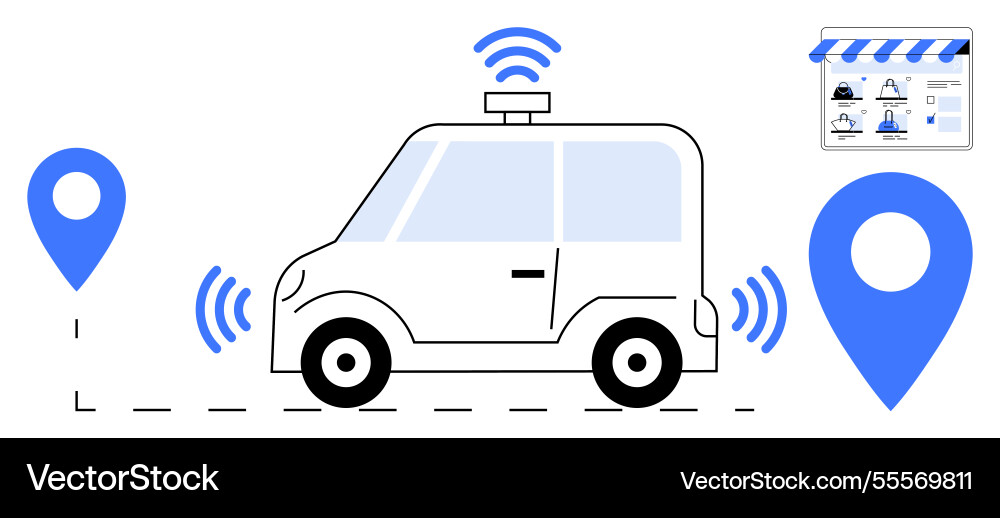Autonomous car navigating with gps and wireless Autonomous car navigating with gps and wireless vector image