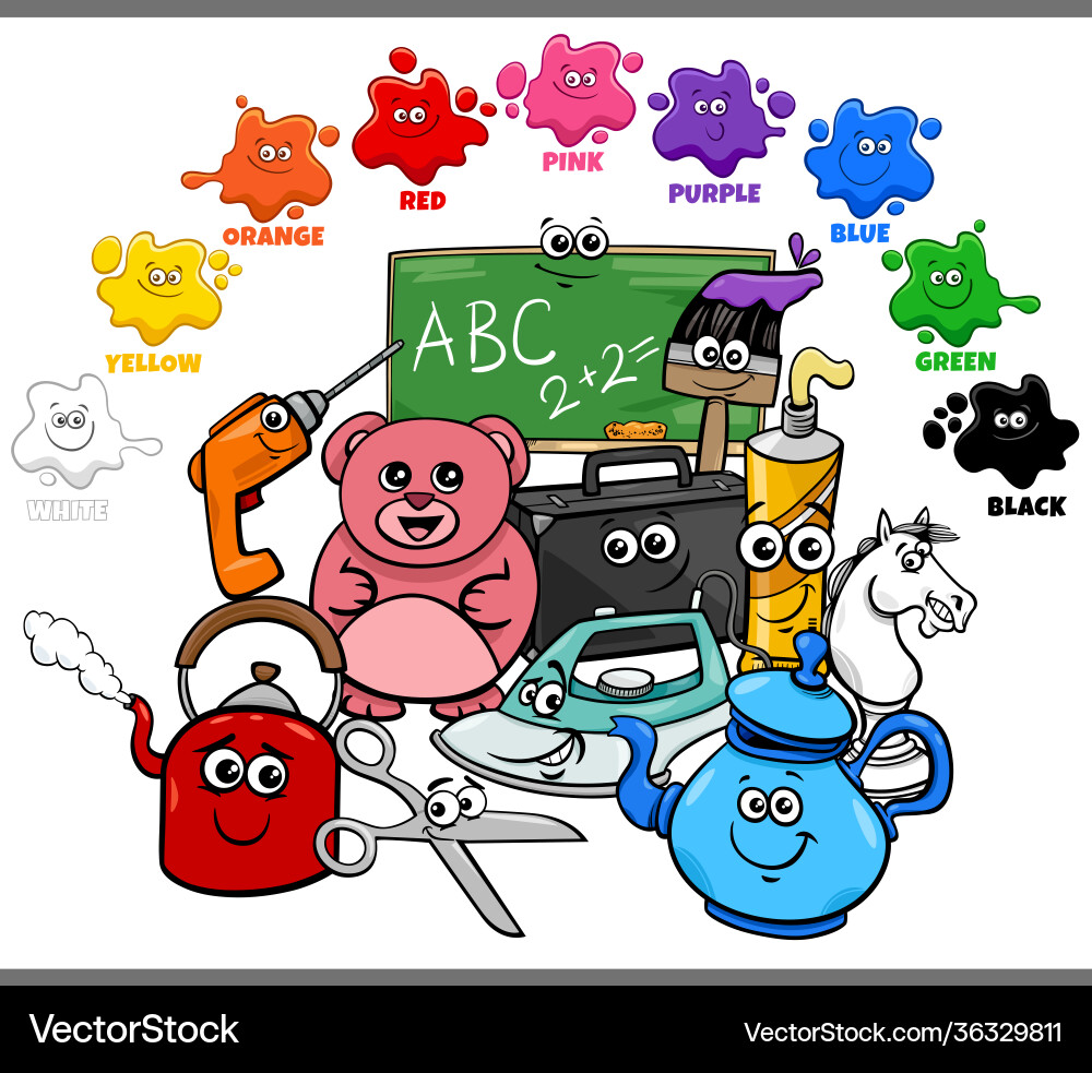 Basic colors for children with object characters Basic colors for children with object characters vector image