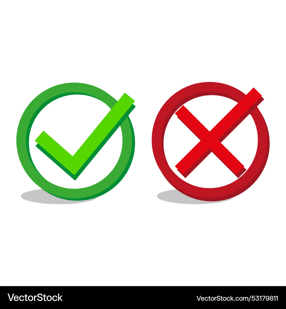 Check and cross marks icons correct incorrect Check and cross marks icons correct incorrect vector image
