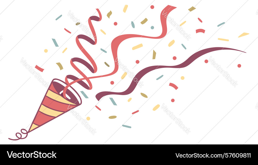 Exploding party popper with confetti vector image