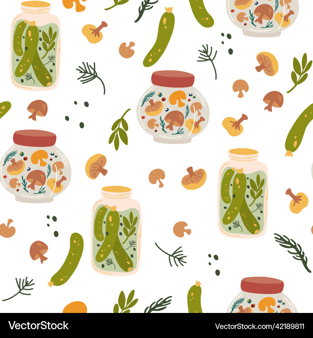 Preserving seamless pattern pickled cucumbers Preserving seamless pattern pickled cucumbers Vector Image