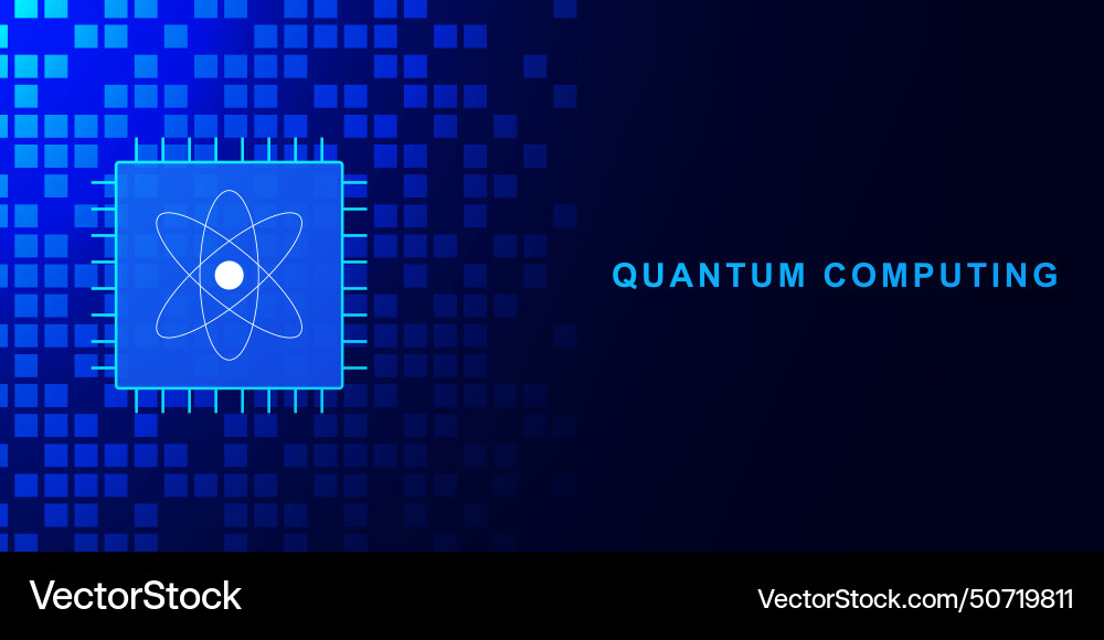 Quantum computing concept with microchip processor vector image
