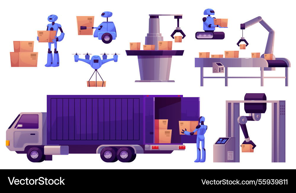 Set with robots automated Set with robots automated vector image