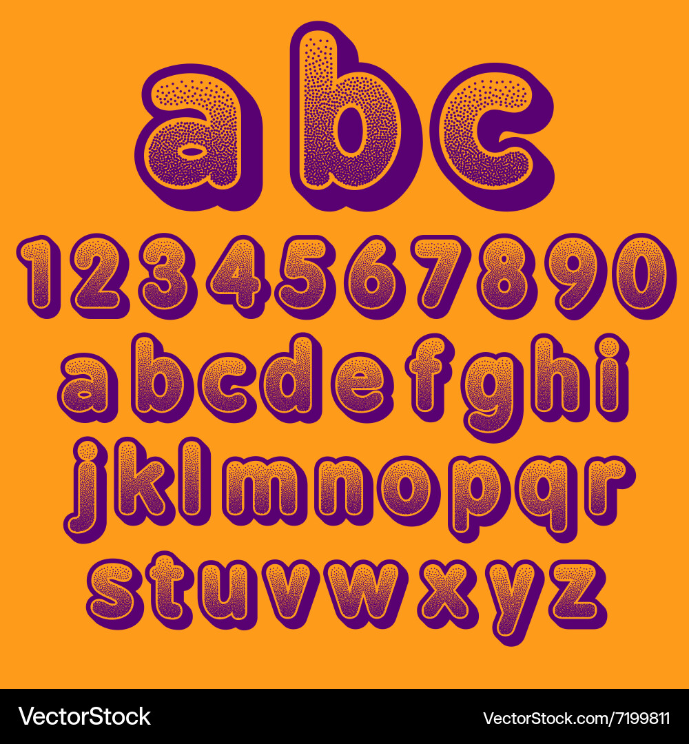 Stock font pointillism letters and numbers vector image