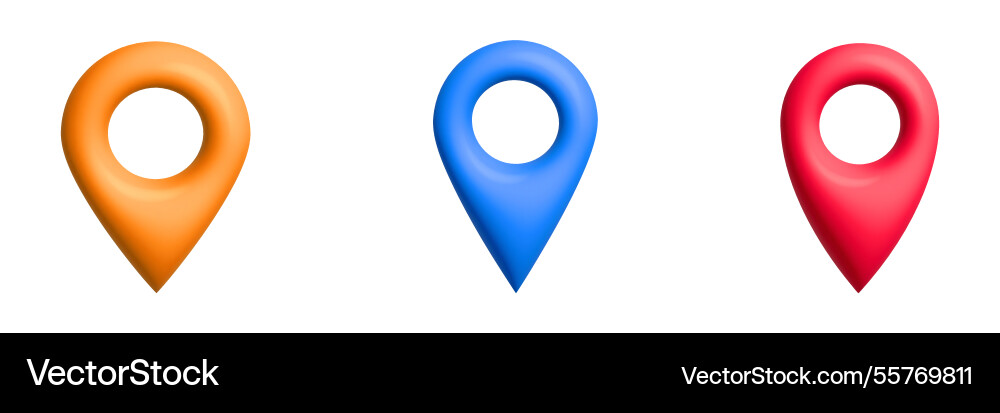 Three colorful map pins in a row vector image