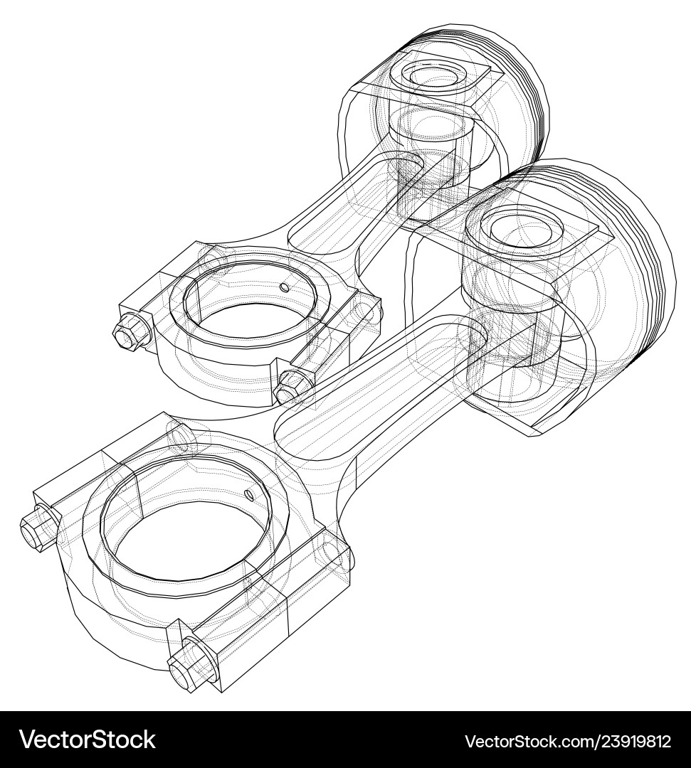 3D Piston Rendering - Wireframe Sketch vector image
