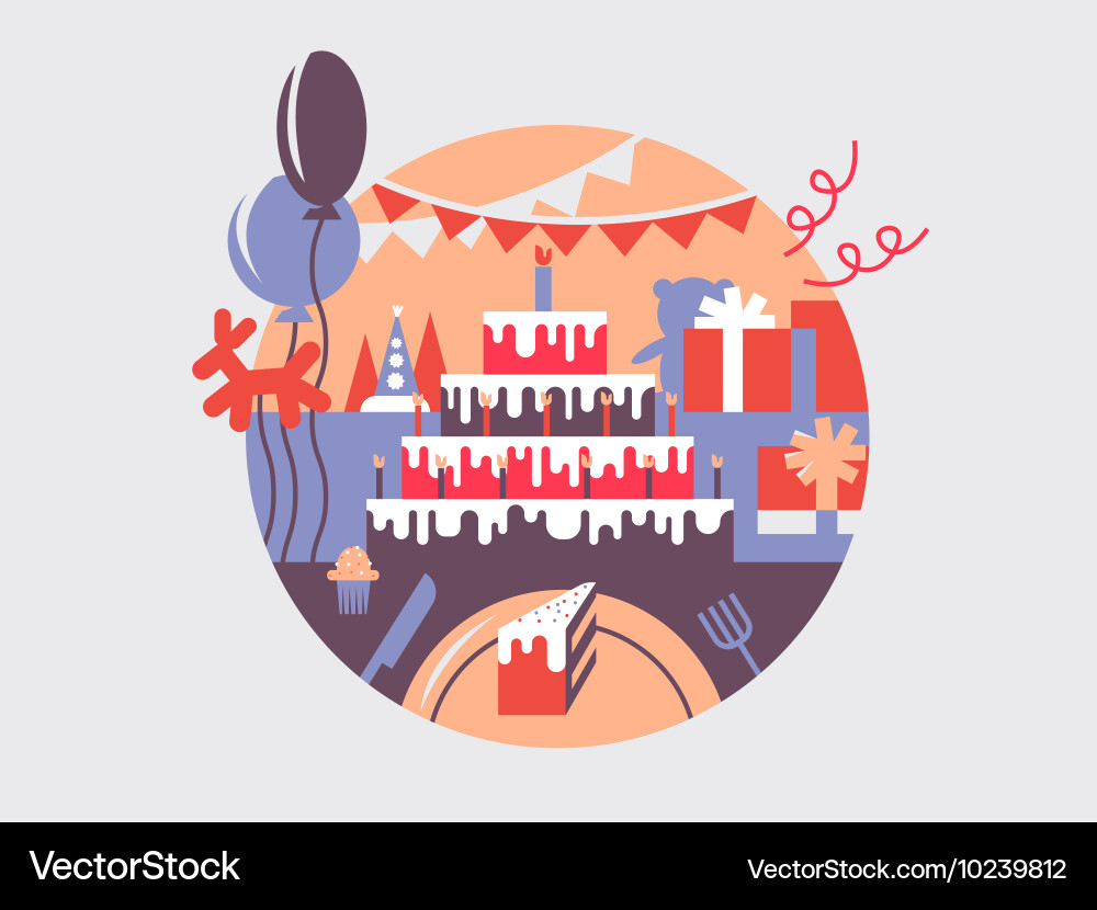 Birthday cake flat Royalty Free Vector Image - VectorStock