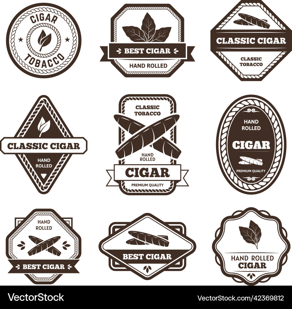 Cigar labels classic tobacco leaf sign hand Cigar labels classic tobacco leaf sign hand vector image