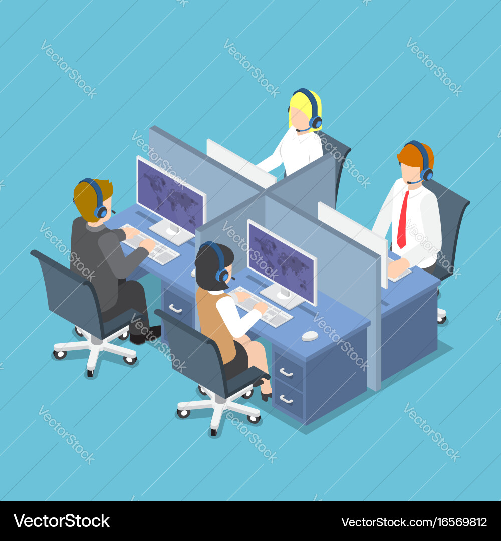 Isometric Call Center Staff Vector Image