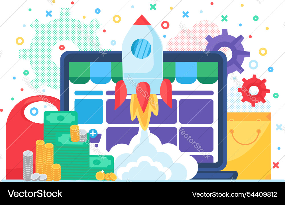 Launch of high tech startup project concept Launch of high tech startup project concept Vector Image