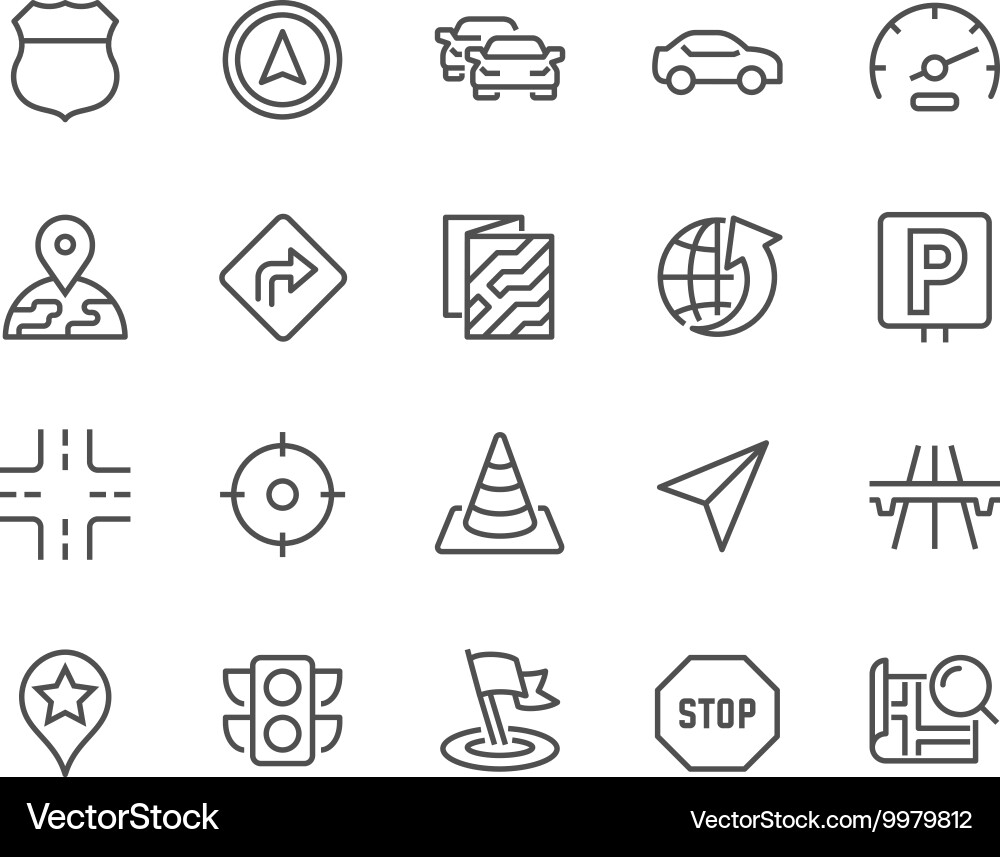 Line Navigation Icons - Map & Route vector image