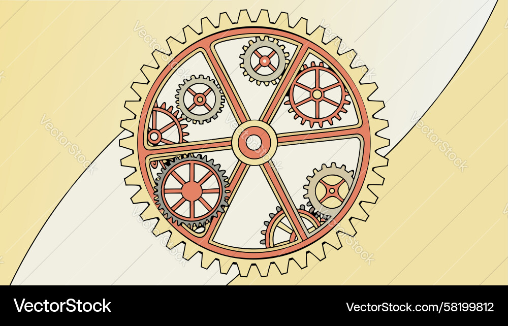 Rustic Orange Gears - Interlocking Mechanism Vector Image
