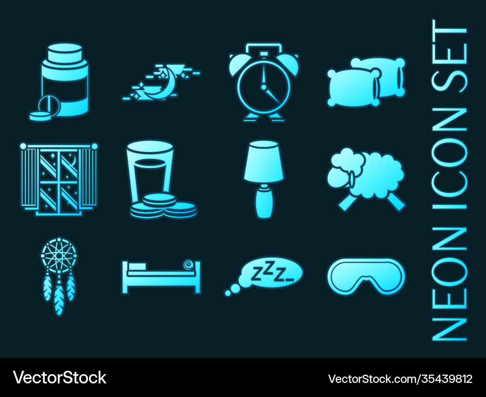 Schlafzeit-Set Icons blau leuchtend Neon Stil Schlafzeit-Set Icons blau leuchtend Neon Stil vektorbild