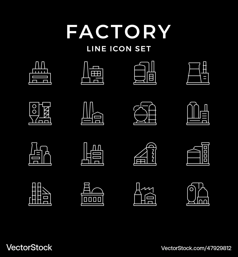 Set line icons of factory or plant vector image