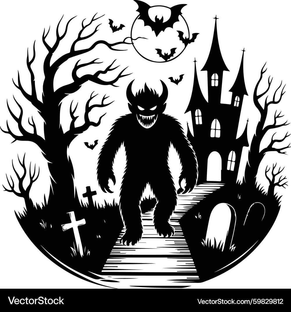 Spooky Halloween Monster Silhouette – Royalty-Free Vector | VectorStock, image size:1000x1071