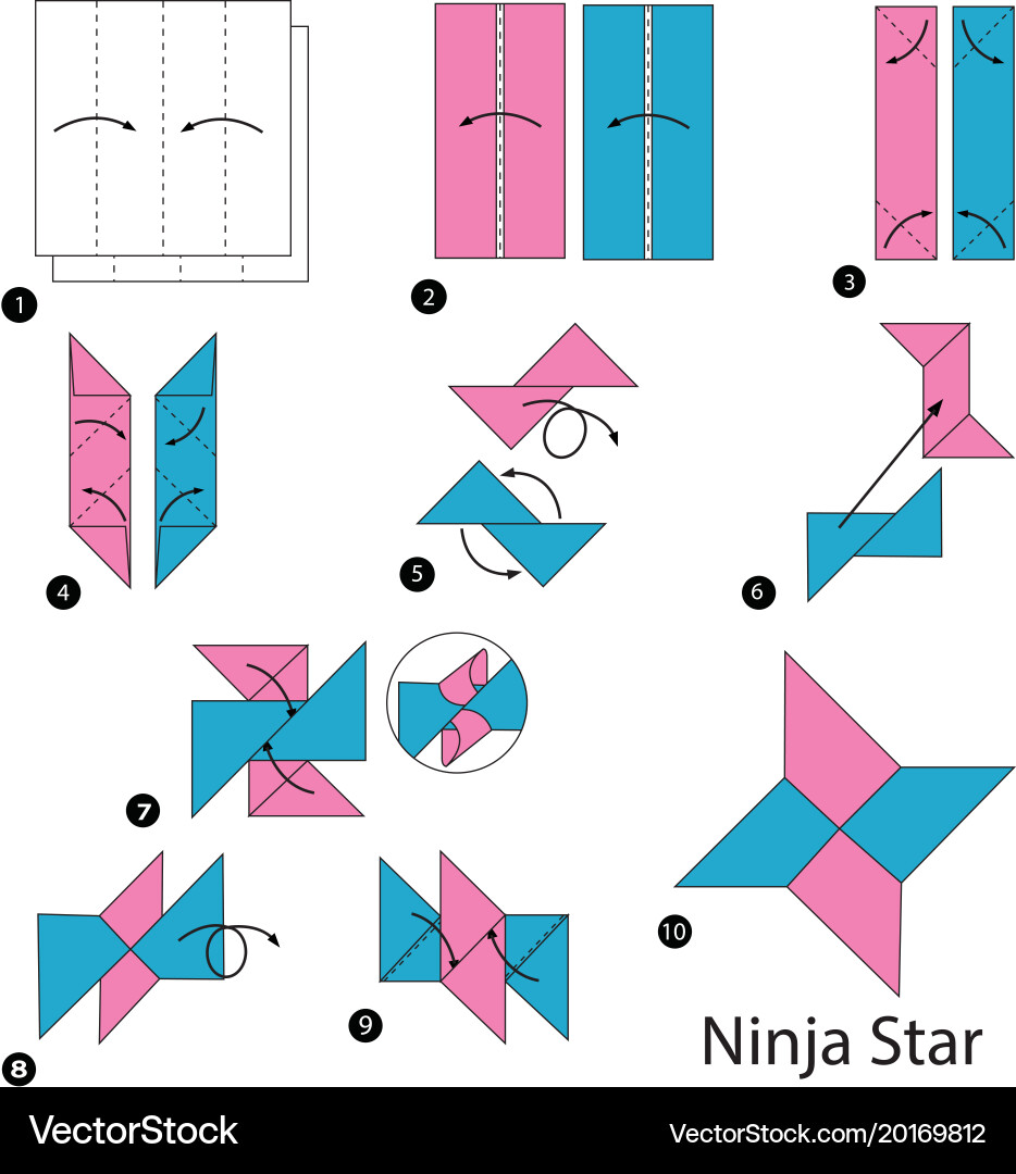 Step instructions how to make origami a ninja star