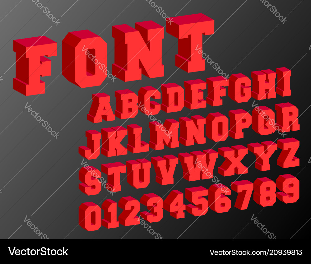 3d alphabet font template 3d alphabet font template vector image
