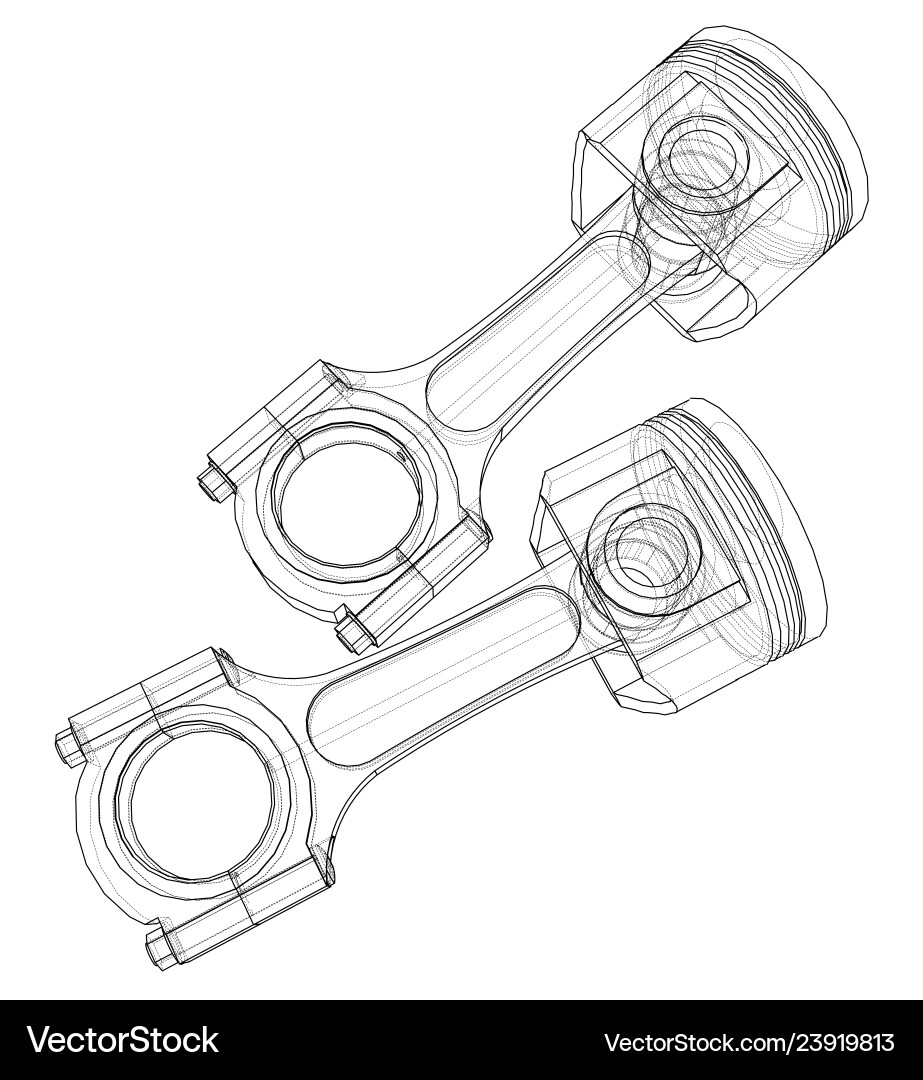 3D Piston Rendering - Wireframe Sketch Vector Image