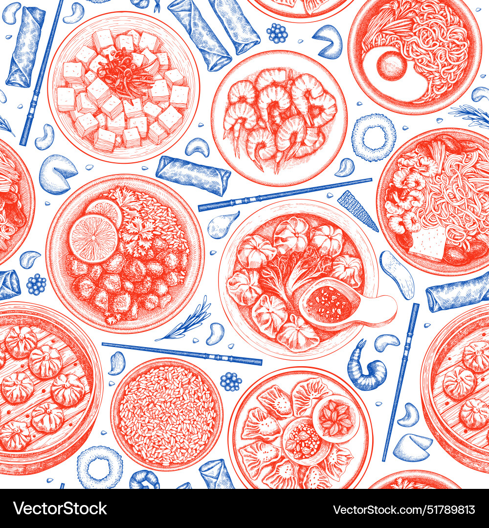 Chinese cuisine background hand drawn asian food Chinese cuisine background hand drawn asian food vector image