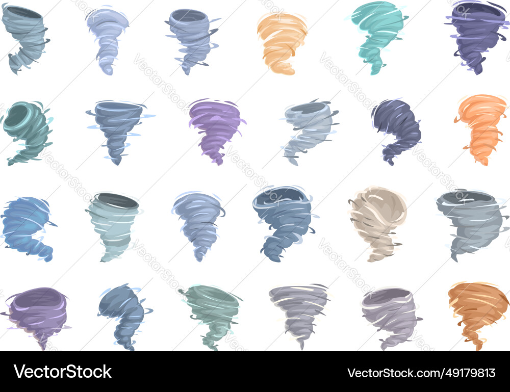 Cyclone twister cloud icons set cartoon Cyclone twister cloud icons set cartoon vector image