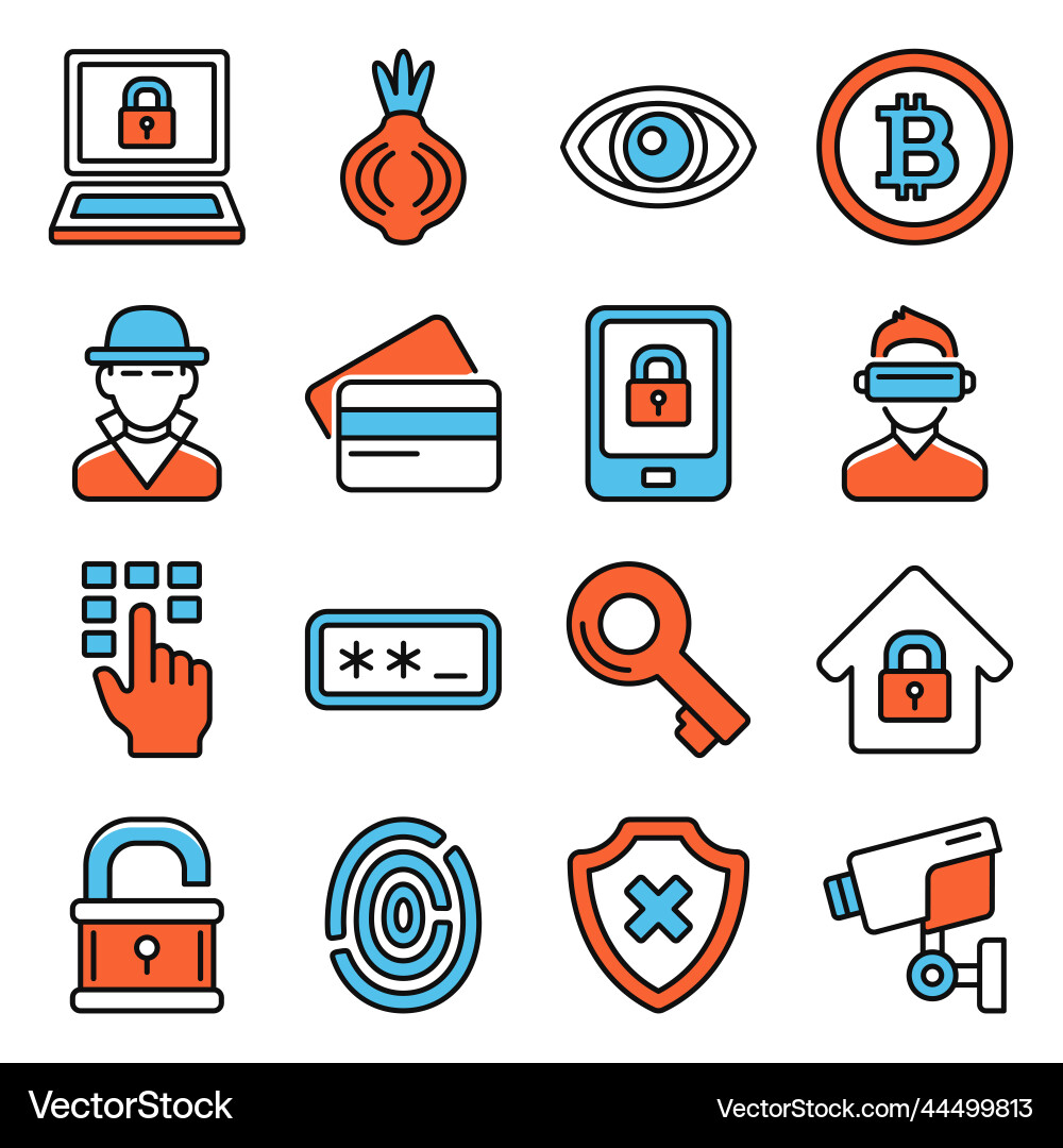 Dark deep internet and security icons set vector image