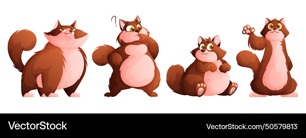 Ein Satz von vier süßen plump braunen Katzen lustig Ein Satz von vier süßen plump braunen Katzen lustig vektorbild