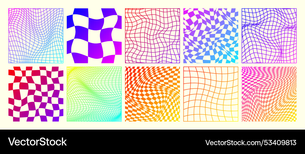 Groovy checkered pattern neon distorted tiled Groovy checkered pattern neon distorted tiled Vector Image