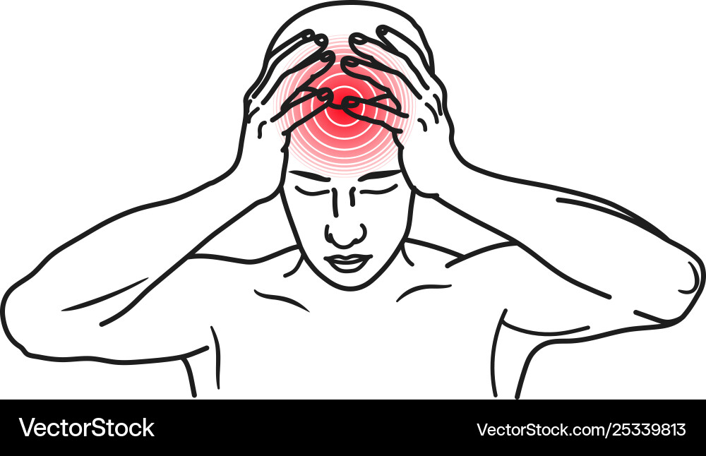 Headache line art icon stress and migraine Headache line art icon stress and migraine vector image