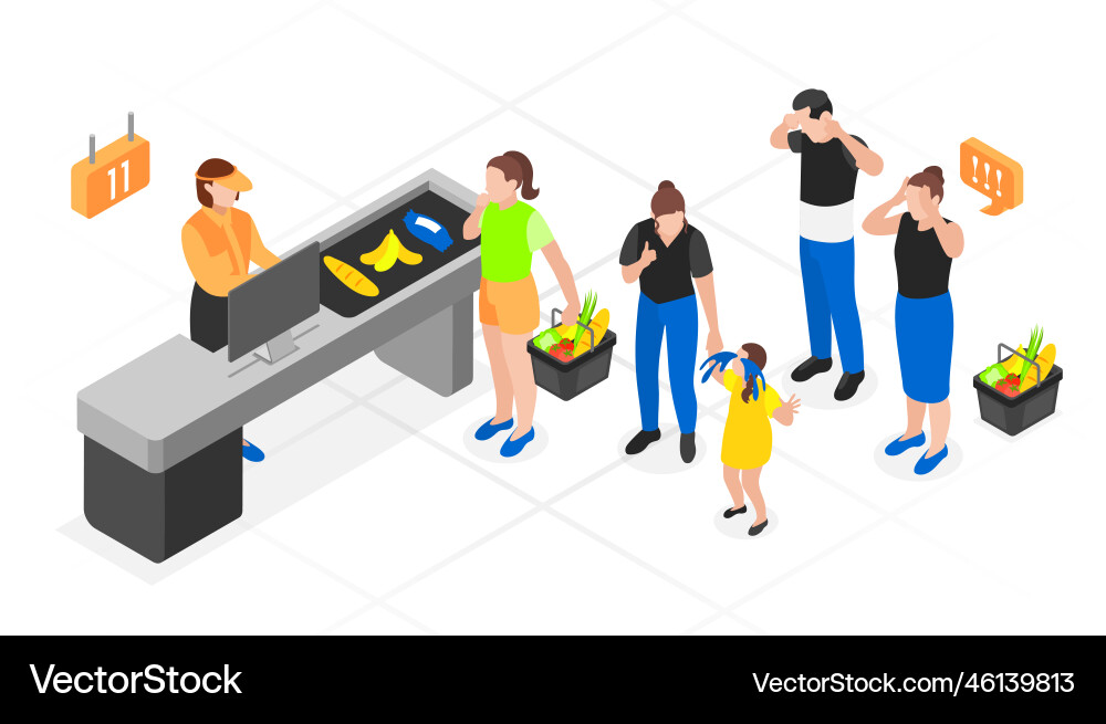 Isometric queue composition Isometric queue composition vector image
