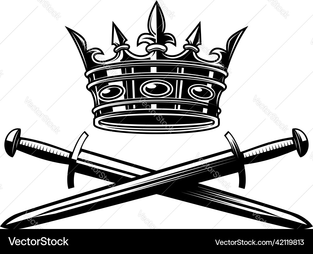 King crown and crossed swords in monochrome style Vector Image