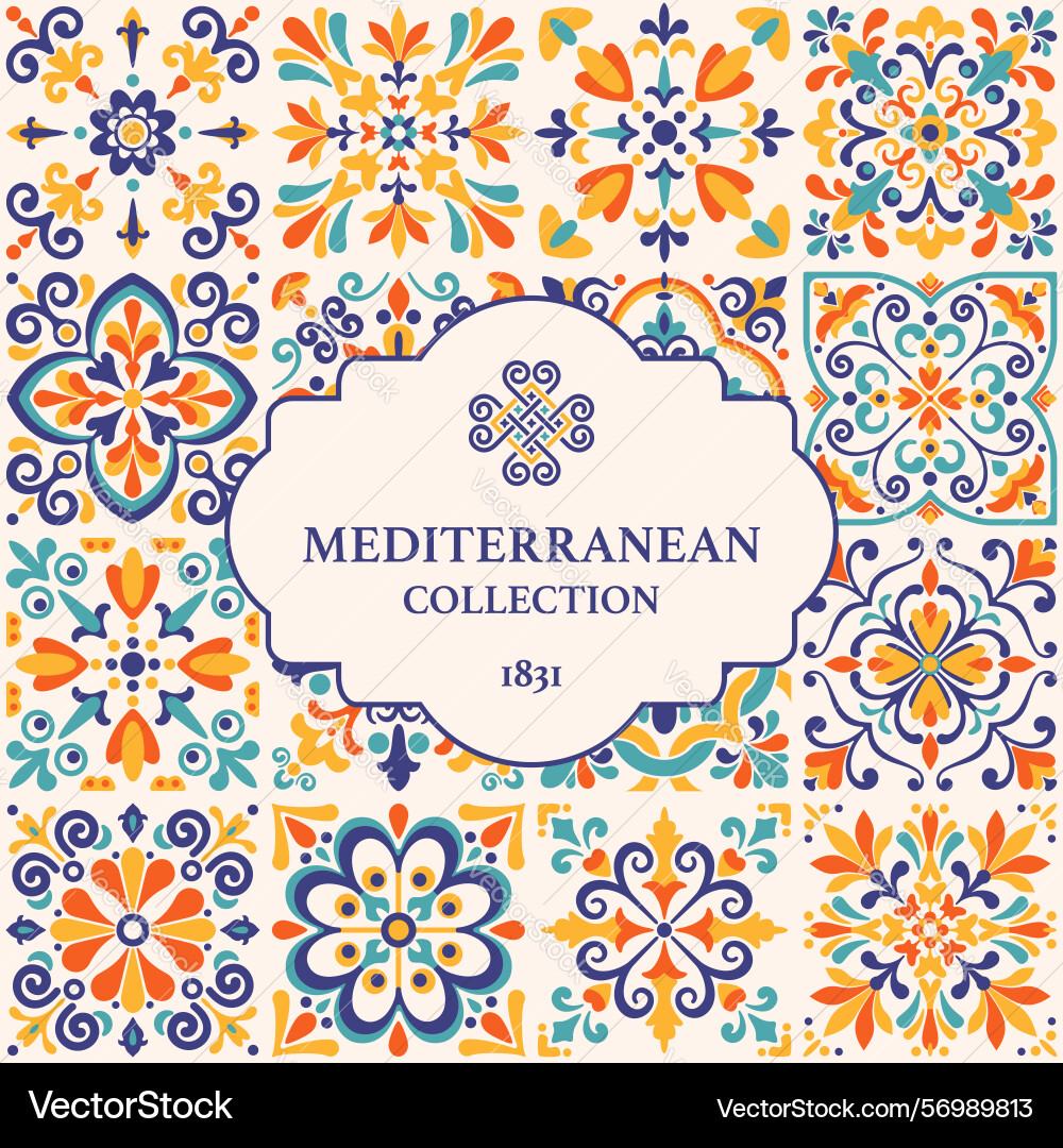 Label or card with azulejo tile pattern Label or card with azulejo tile pattern vector image