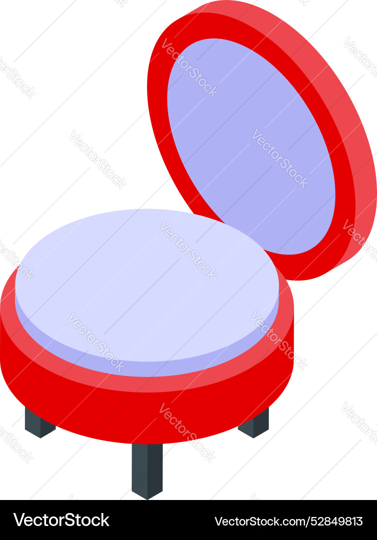 Round red storage ottoman open showing empty Round red storage ottoman open showing empty Vector Image