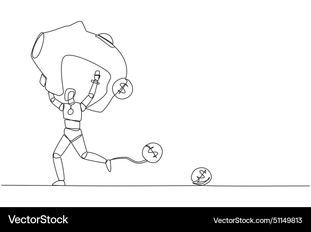 Single continuous line drawing robot running Single continuous line drawing robot running vector image