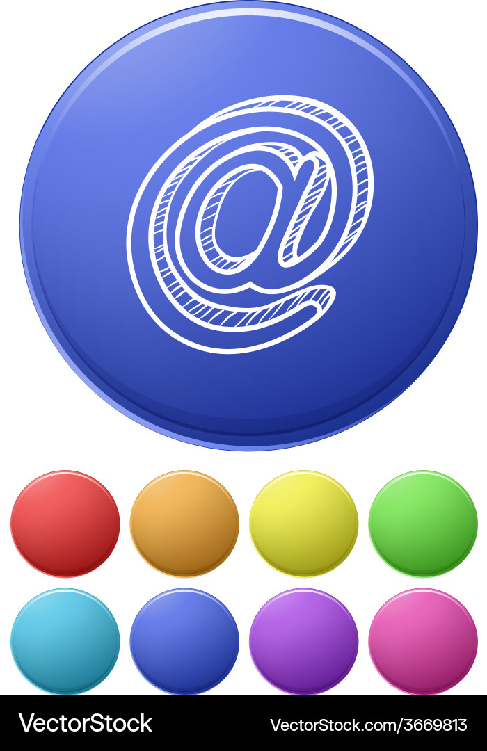 Small buttons and a big button with the at sign Vector Image