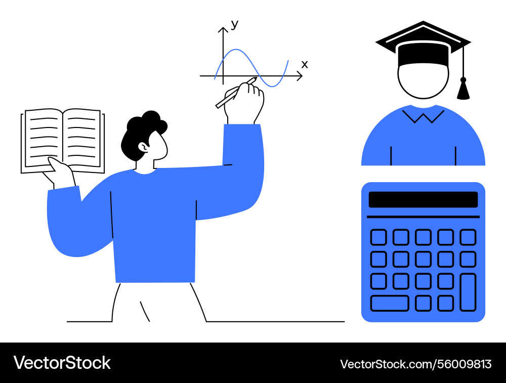 Student learning mathematics with graph Student learning mathematics with graph vector image
