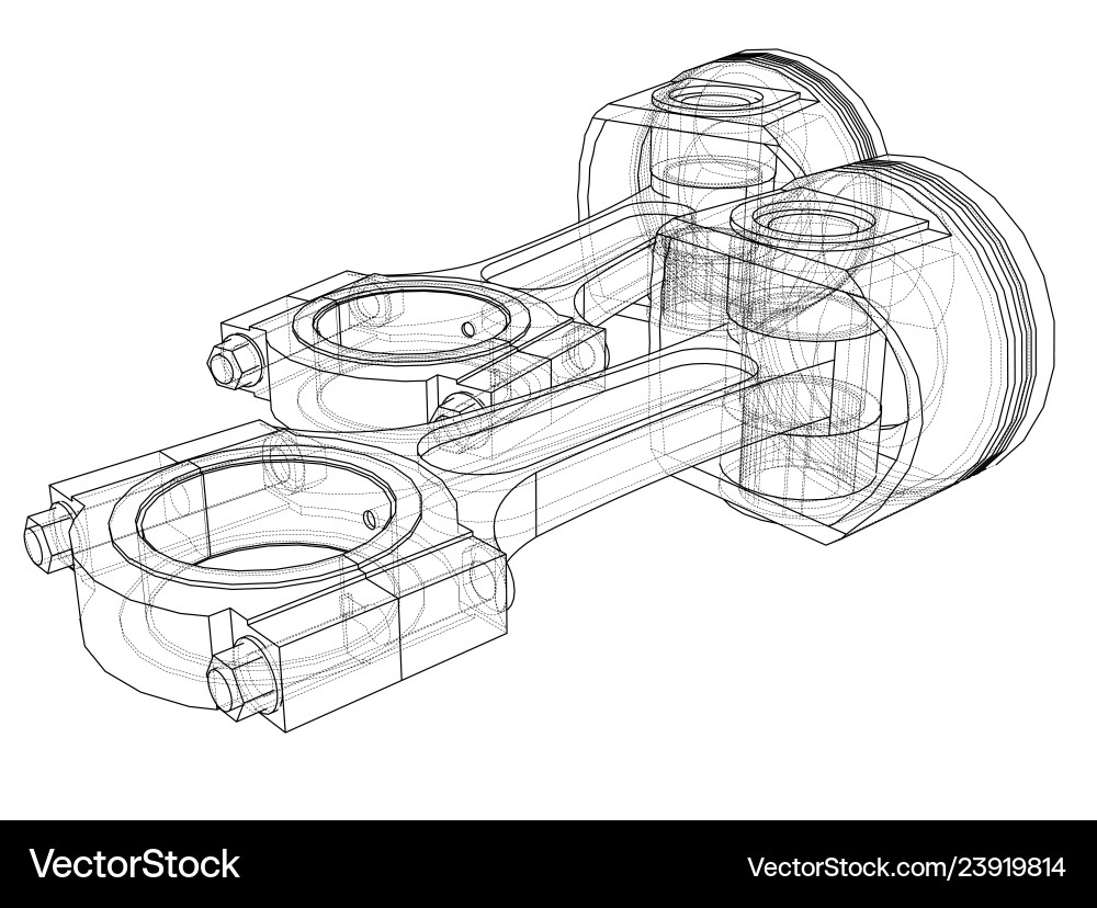 3D Piston Rendering - Wireframe Sketch vector image
