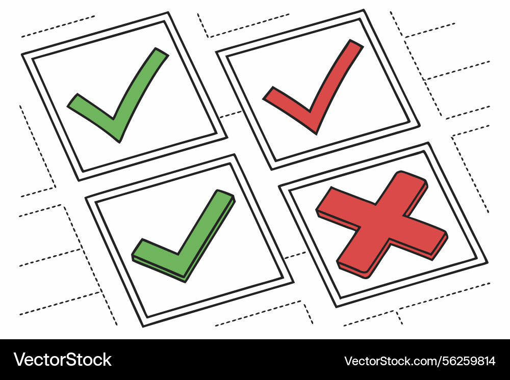 Checkboxes with ticks and cross Checkboxes with ticks and cross vector image