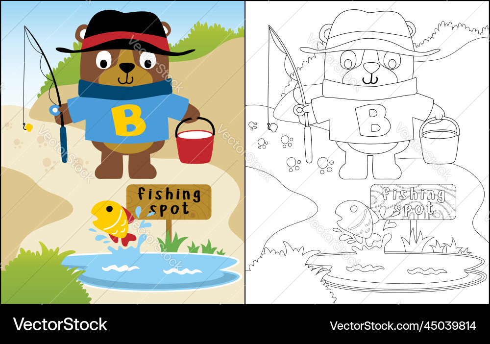 Funny bear cartoon going to fishing vector image