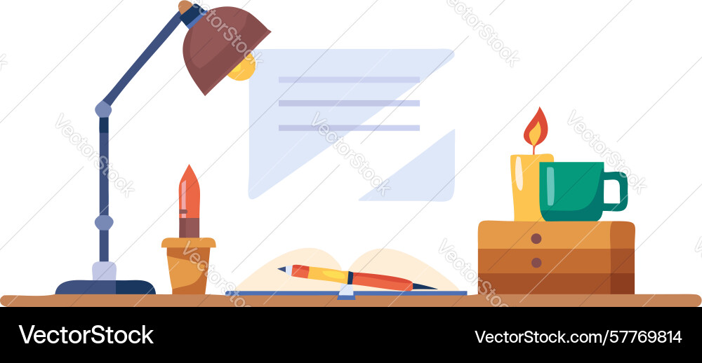 Study desk with notepad academic workspace Vector Image