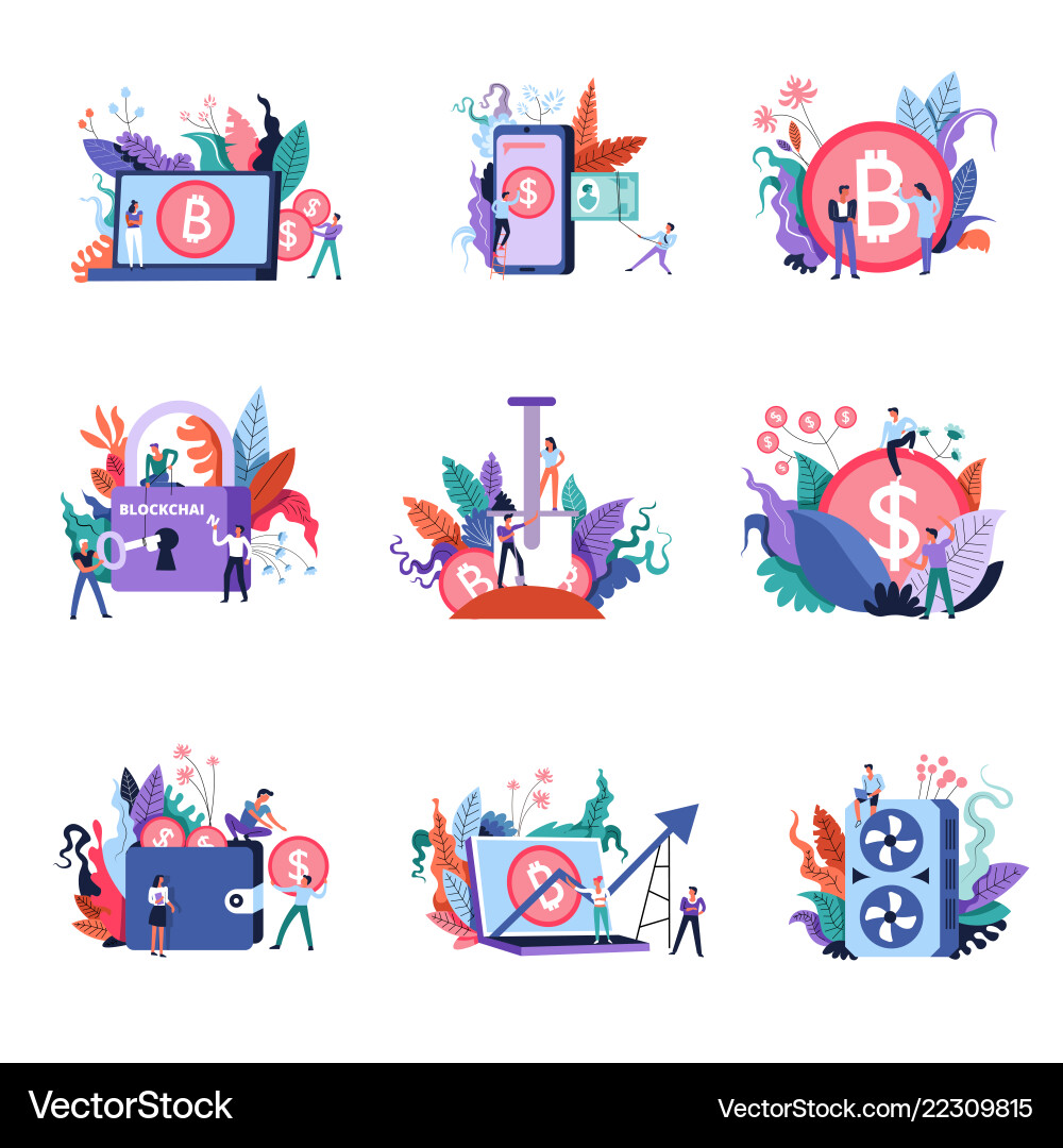 Bitcoin currency and blockchain technologies Bitcoin currency and blockchain technologies vector image