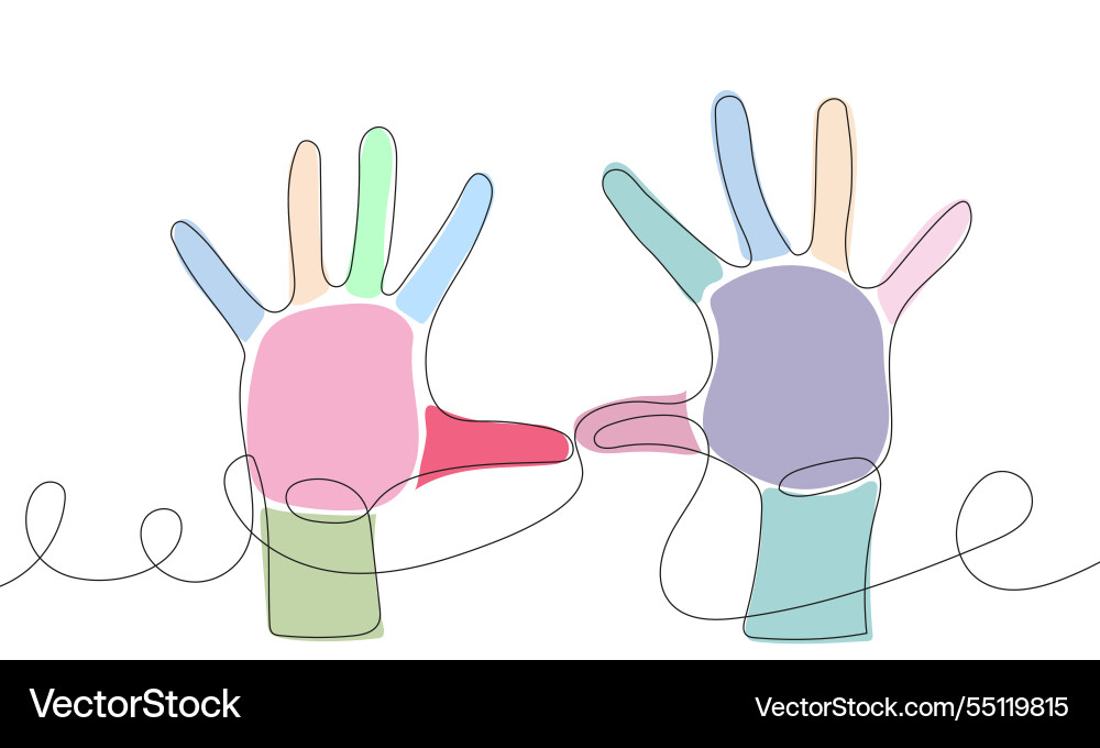 Continuous one single line drawing two hands Continuous one single line drawing two hands vector image