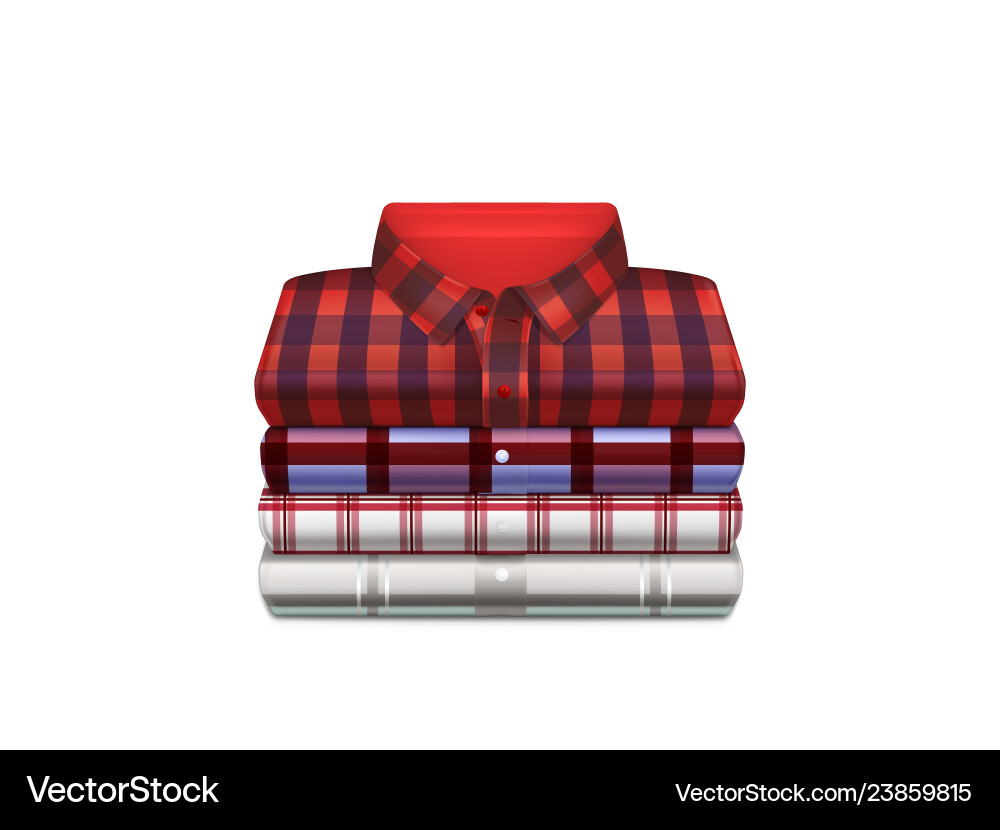 Mens checkered shirts in stack realistic Mens checkered shirts in stack realistic vector image